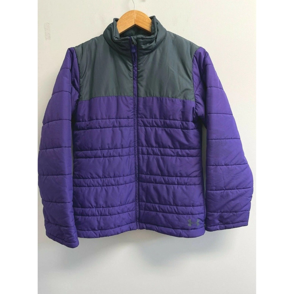 Under Armour Girls Youth L/XL Puffer Jacket‎ Purple/Grey Logo Back